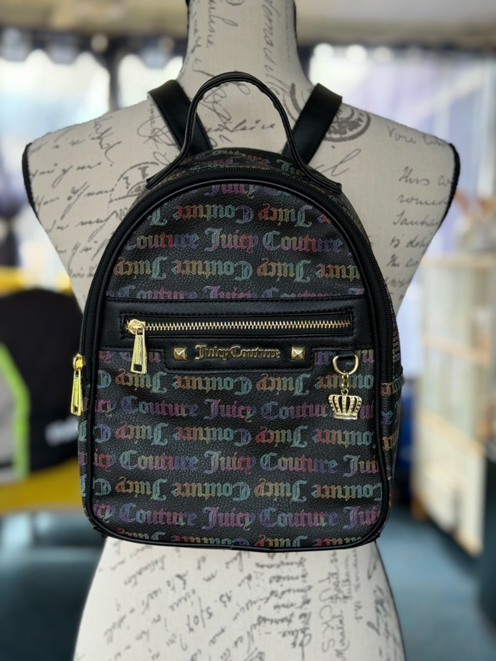 Juicy Couture Black Multi-Color Gothic Logo Mini Backpack